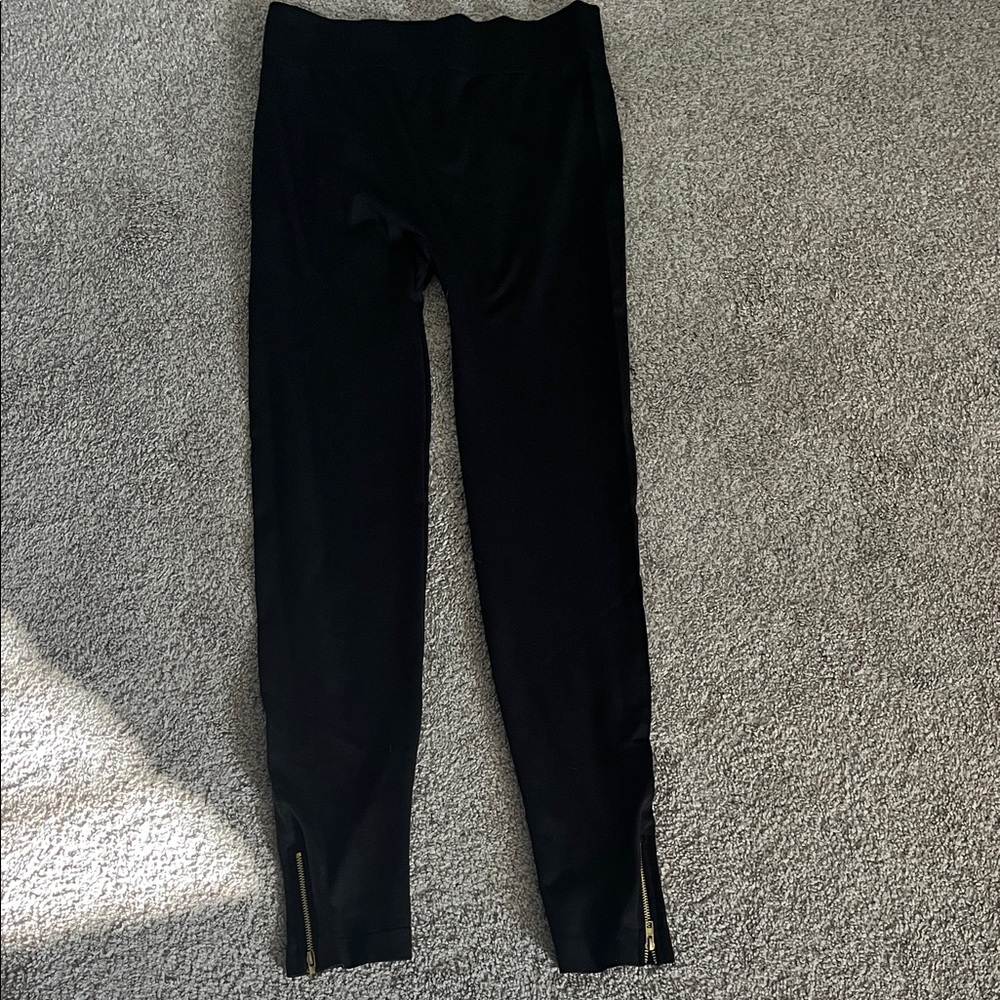 Black Leggings with Gold Zipper Detail